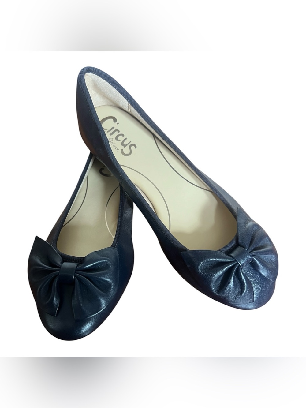 Circus by Sam Edelman Navy Blue Leather Bow Ballet Flats Size 7 NWOT